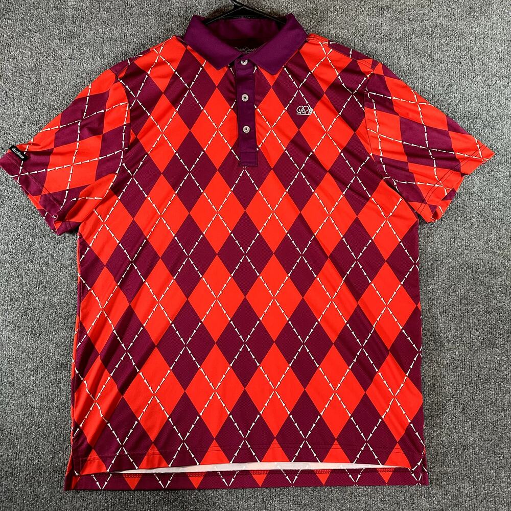 Good Good Golf Polo Mens Large Red Purple Argyle Golf Tee Performance Shirt